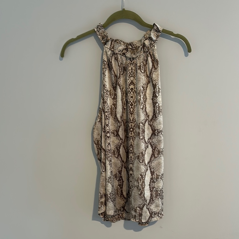 White House Black Market Beige and Brown Snake Print Top